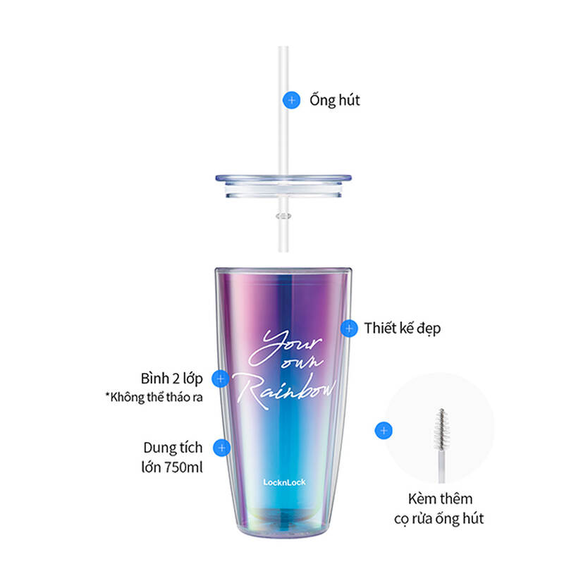 Ly Nhựa Hai Lớp LocknLock Rainbow Double Wall Cold Cup 750ml - 2 Màu (Tím, Trắng) - HAP507 image number null